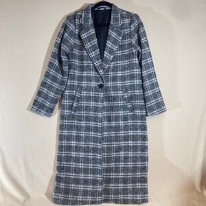 Evereve North Coast Coat Sz S Black/White Plaid Wool Blend‎ Professional Career